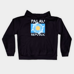 Palau Republic Flag with Oceanic Whitetip Sharks Kids Hoodie